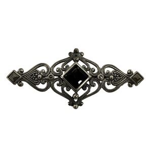 Vintage Sterling Silver Filigree Brooch Black Stone Art Deco